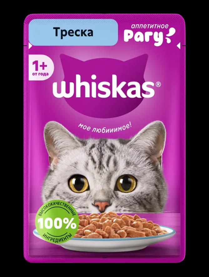 Влажный полнорационный корм WHISKAS® для взрослых кошек и котов рагу с треской, 75 г