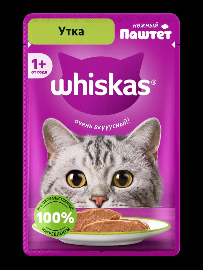 Влажный корм Whiskas® для кошек, паштет с уткой, 75г