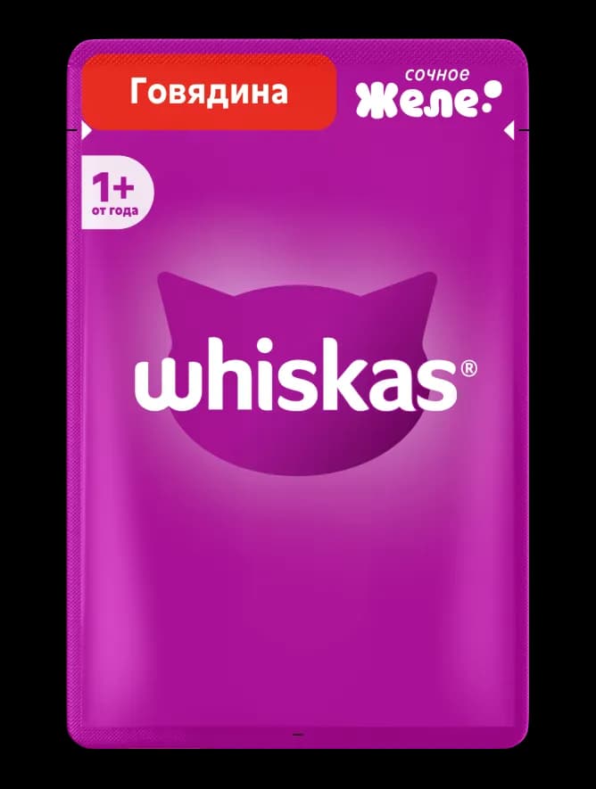 Влажный корм Whiskas® для кошек, желе с говядиной, 75г